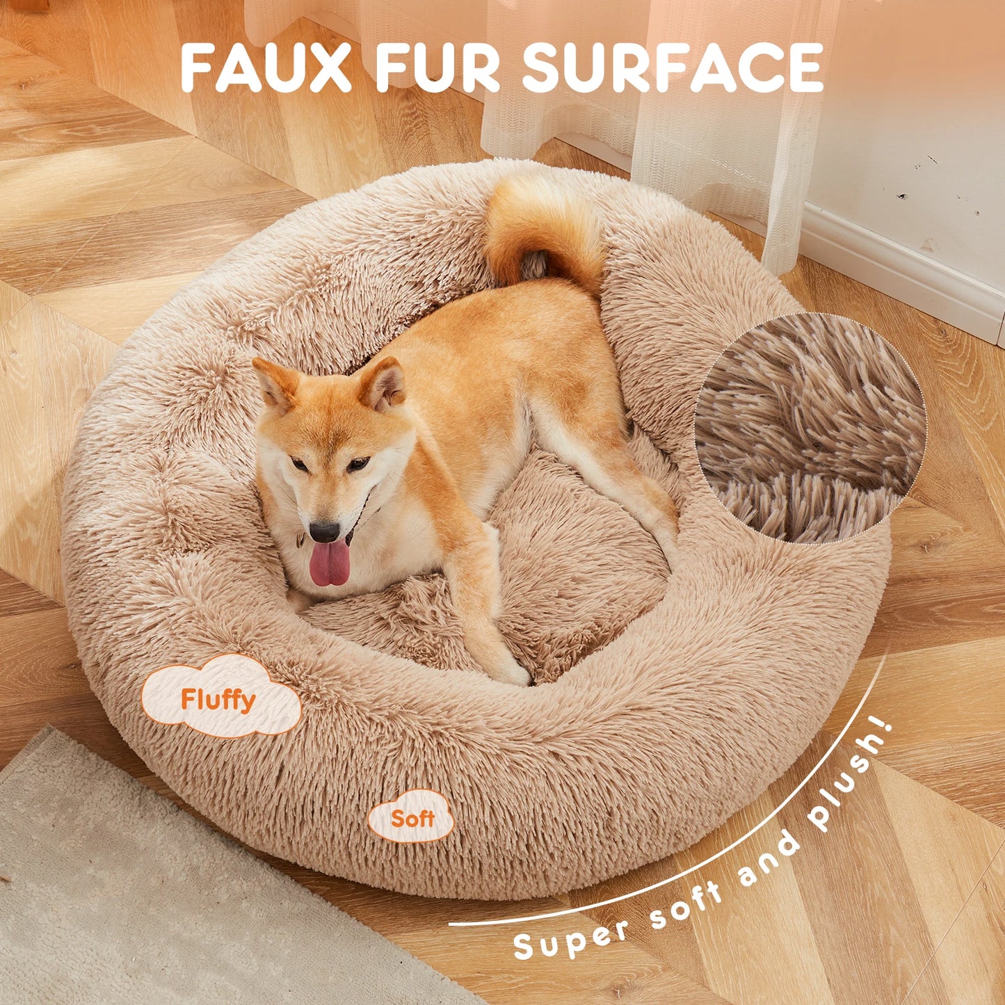 JHK Calming Washable Dog Bed Round Plush Faux Fur Cozy