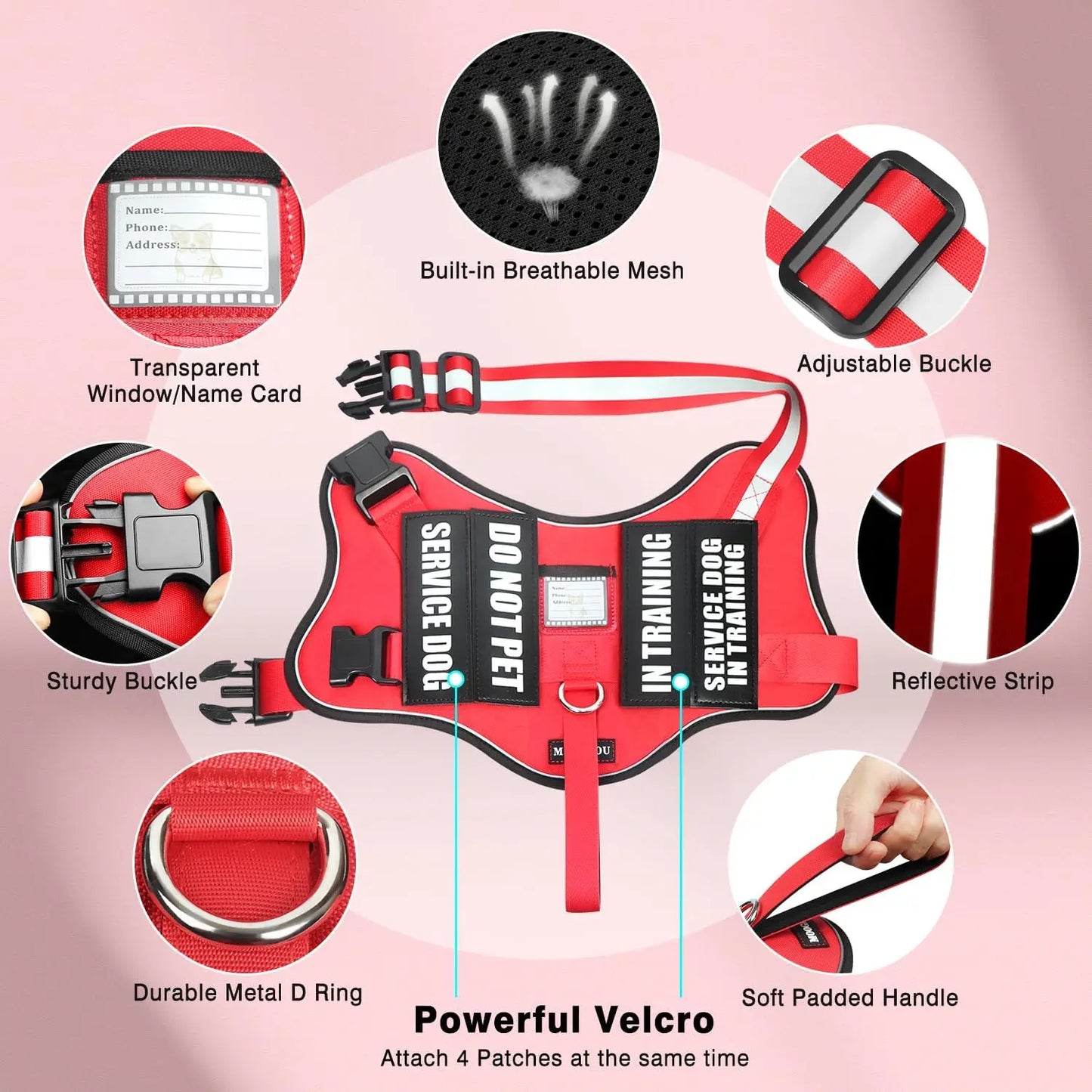 Adjustable No Pull Dog Harness With Leash Patches Reflective Padded Handle