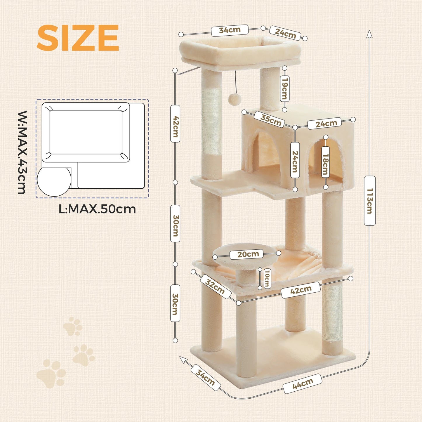 PEQULTICN Five Level Cat Tree Tower With Sisal Scratching