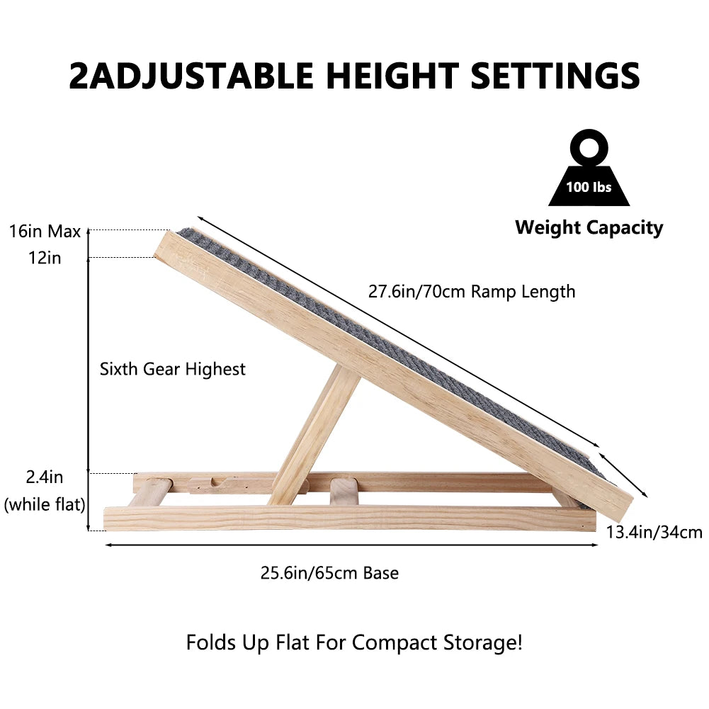 TWISTER.CK Pet Dog Ramp Ladder Natural Pine Wood Folding Adjustable Two Height