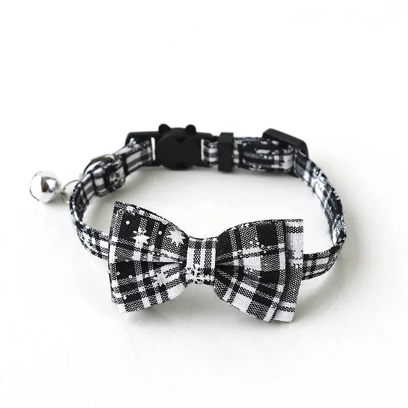 NONECN Christmas Bowknot Cat and Small Dog Collar With Bell