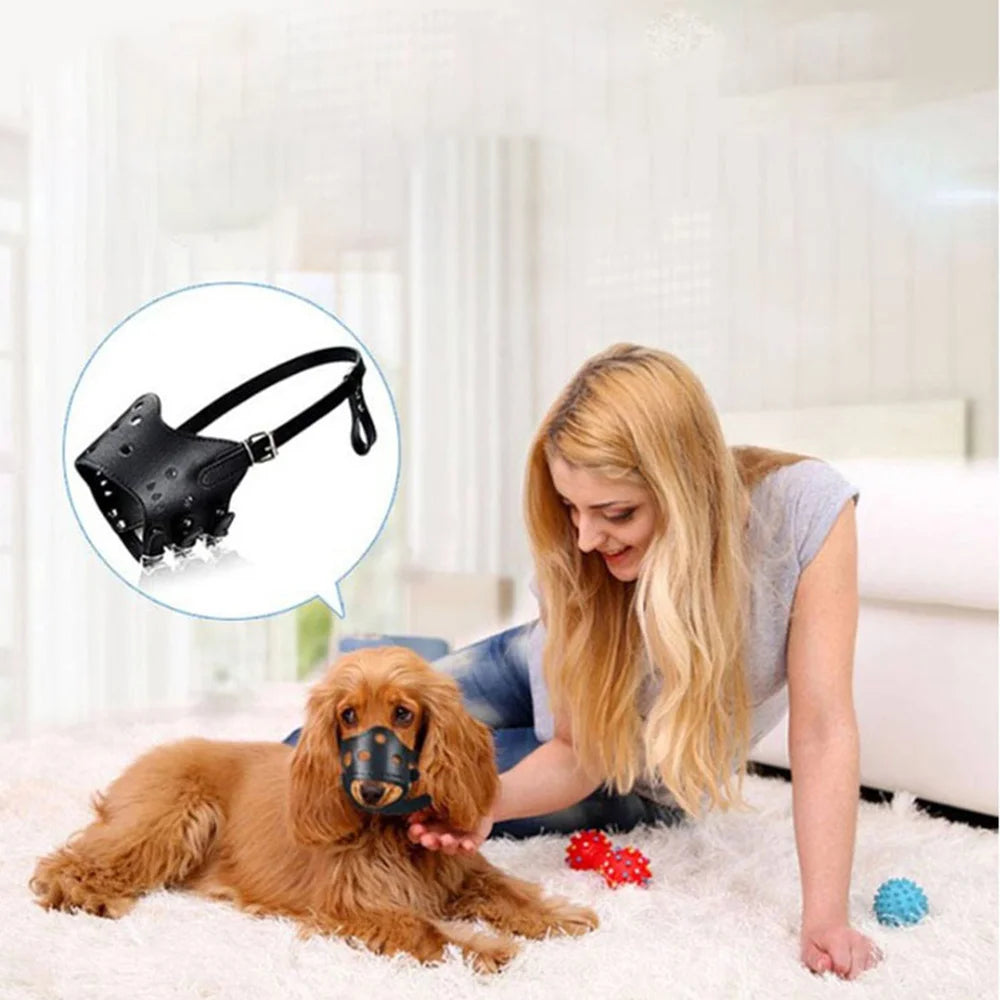 Anti Barking Dog Muzzle Adjustable PU Leather Pet Mouth Shield