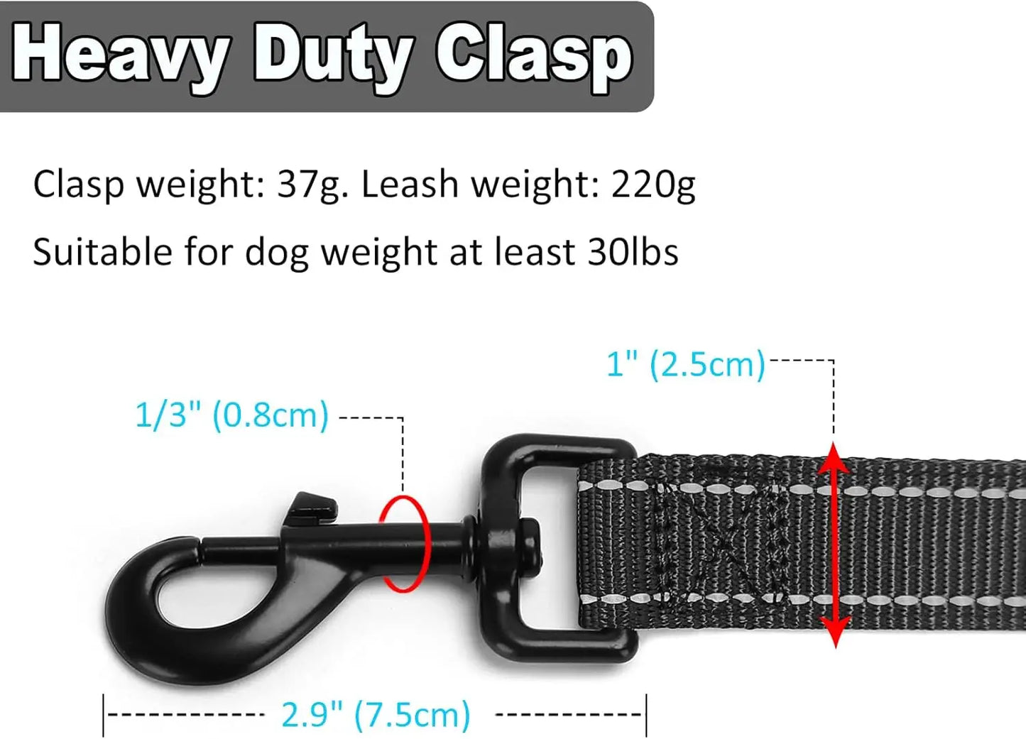 10FT Triple Handle Dog Leash with Reflective Stitching, Padded Traffic Handles for Control and Safety
