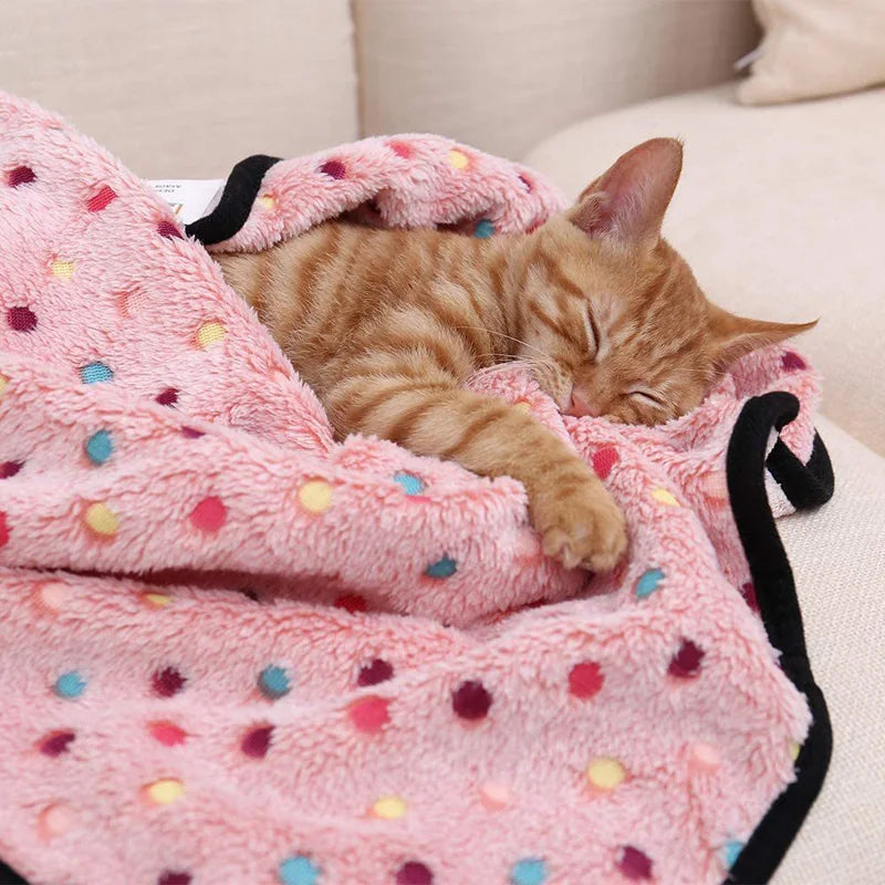 Soft Fluffy Pet Blanket Dot Pattern Cozy for Cats Dogs