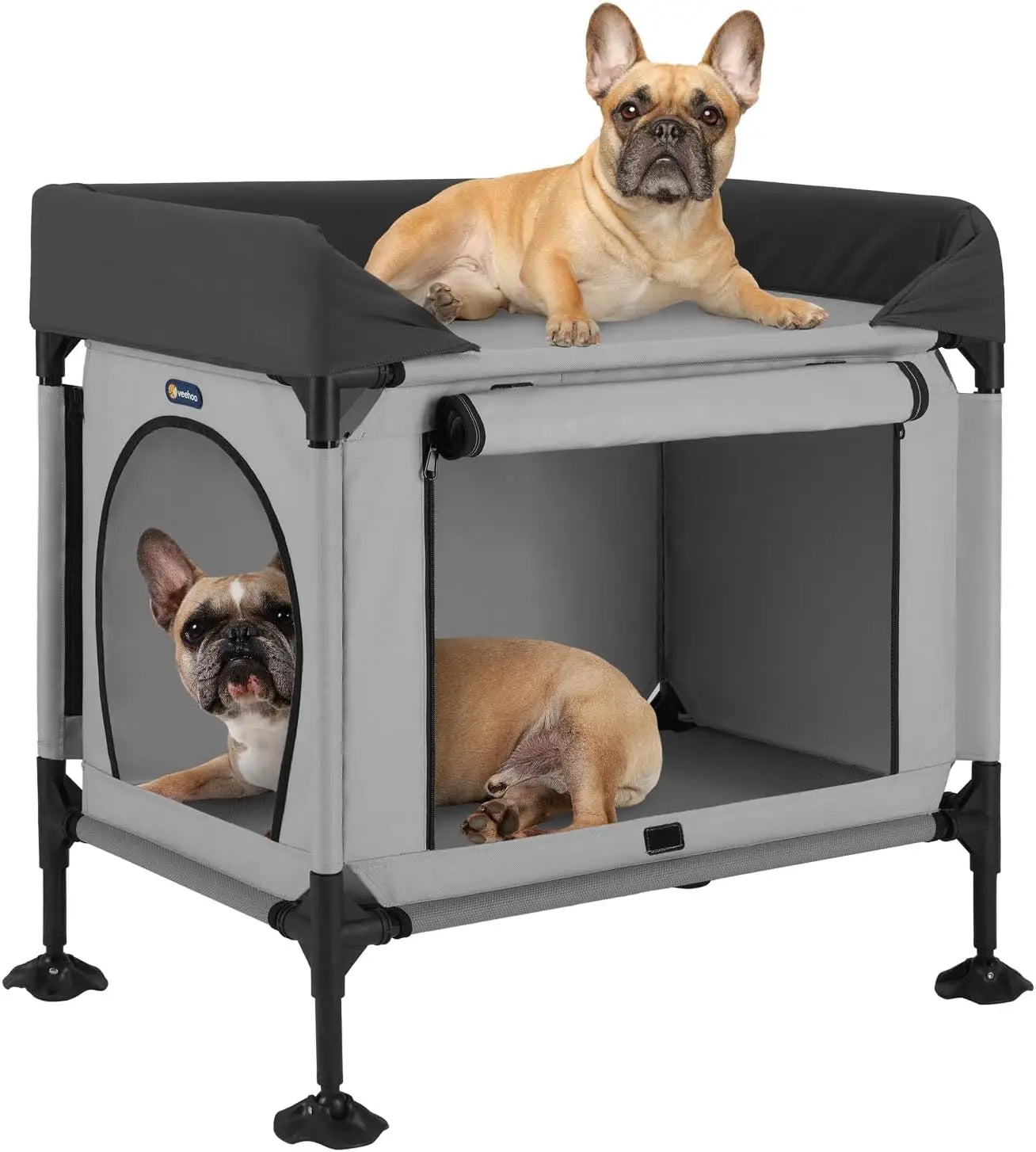 Elevated Pet Bunk Bed for Small to Medium Dogs and Cats, Grey - Attaches to Human Bed, Window Perch
