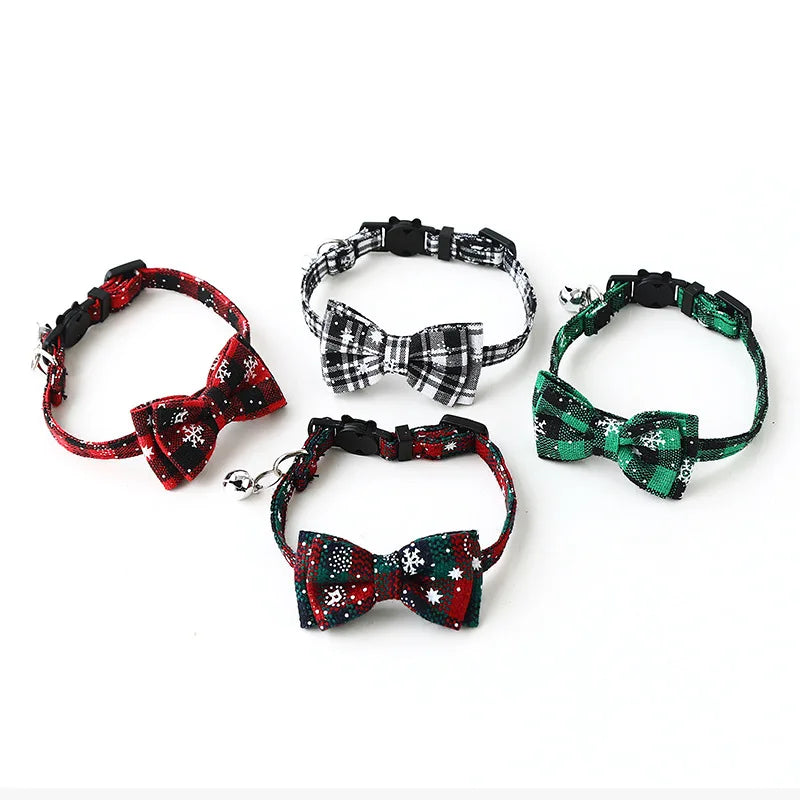 NONECN Christmas Bowknot Cat and Small Dog Collar With Bell