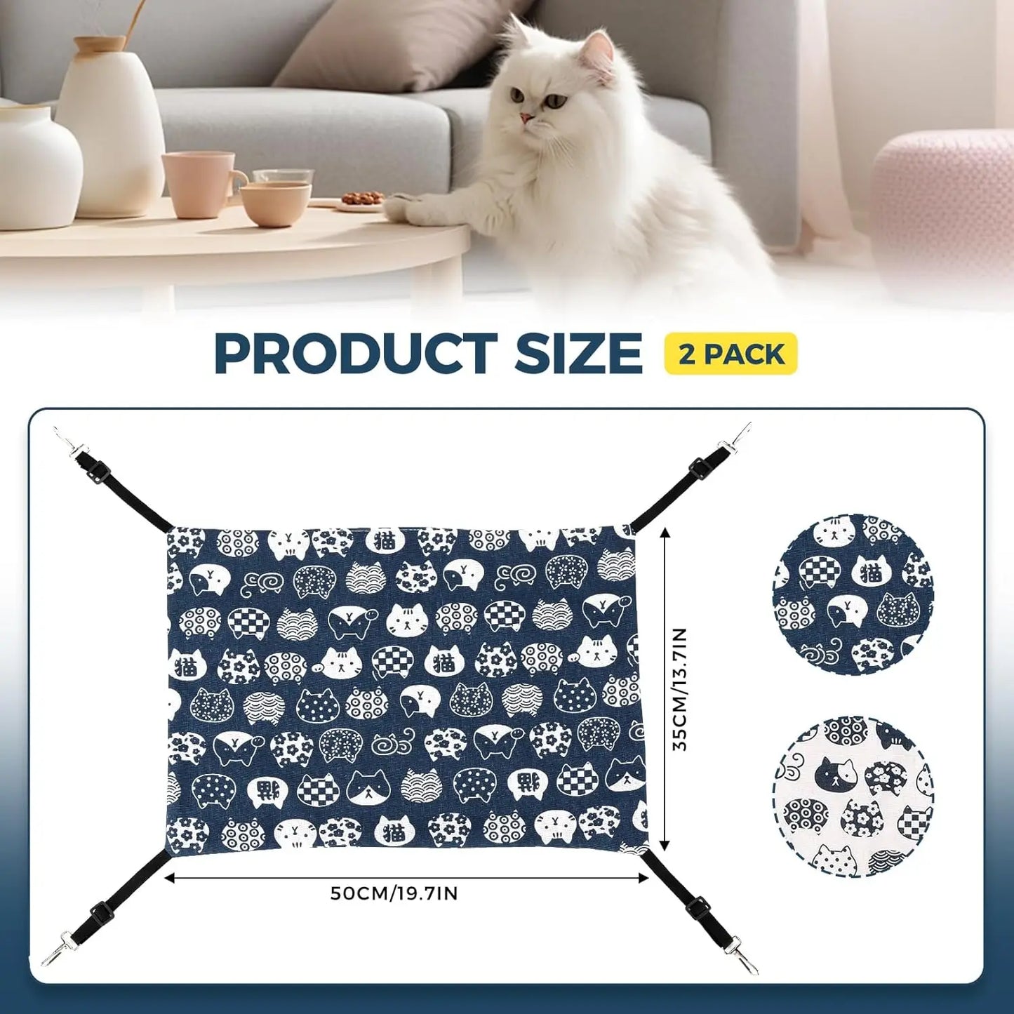 Reversible Cat Hammock for Cage, Adjustable Pet Bed for Cats, Ferrets, Puppies & Small Animals (2-Pack)