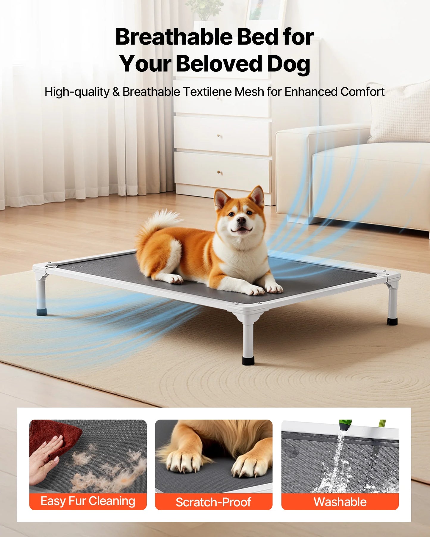 SucceBuy Elevated Dog Bed for Dogs Aluminum Frame Textilene Mesh
