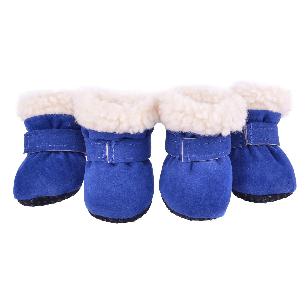 NONECN Plush Dog Boots 4 Pack Warm Anti Slip Shoes