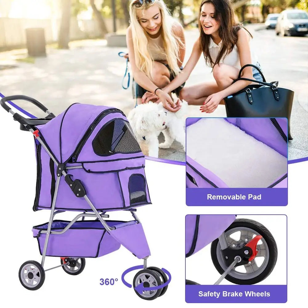 XMSJ 3 Wheels Pet Stroller for Dogs and Cats Foldable