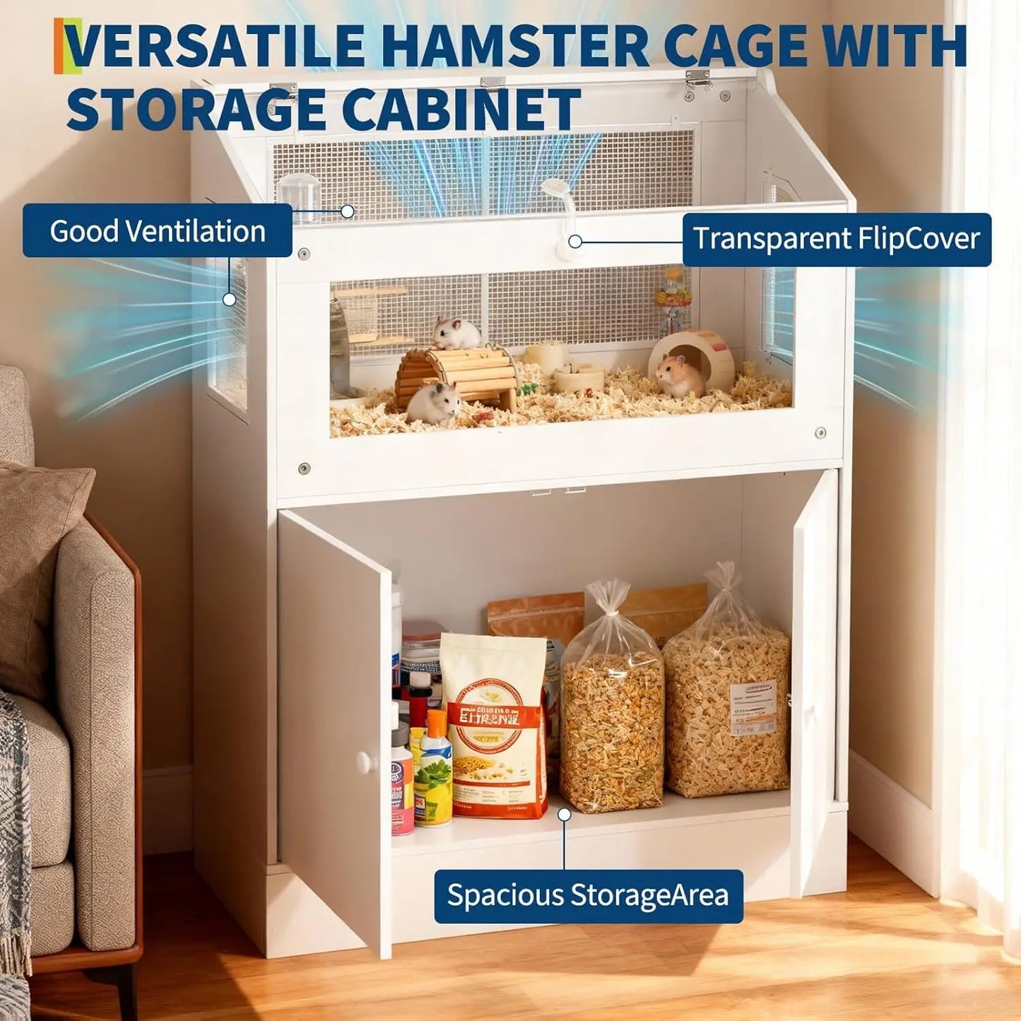 MeterMall Hamster Cage With Storage Cabinet And Easy View Panels