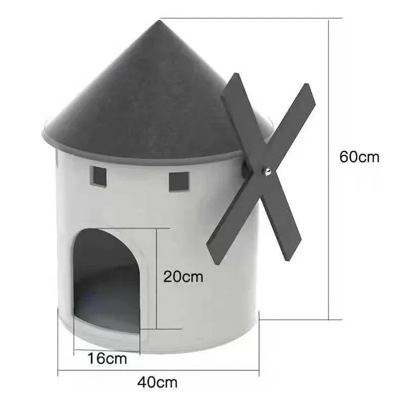 NONECN Windmill Cat House Bed Tower Enclosed Cat Home