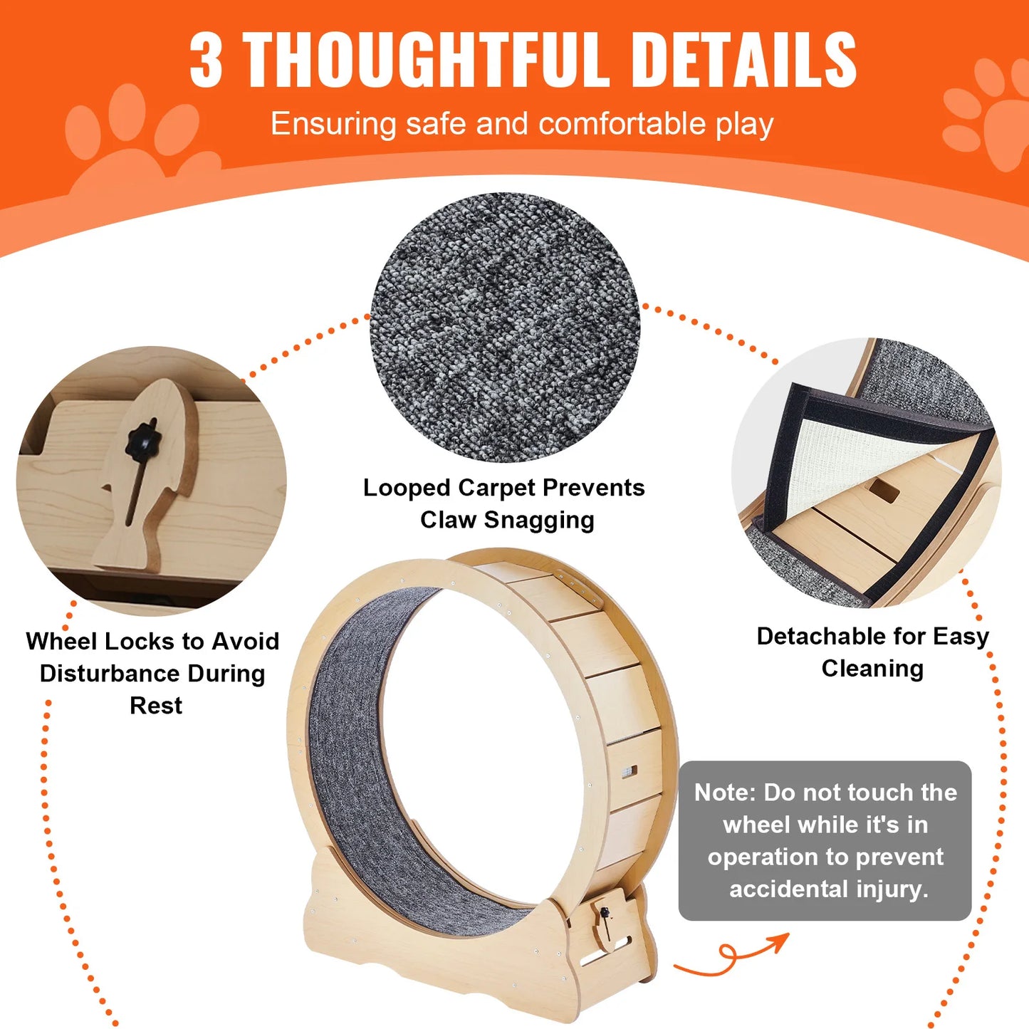 SucceBuy Wooden Cat Exercise Wheel Large Cat Treadmill Wheel for Indoor Cat Running Wheel With Detachable Carpet& Cat Teaser