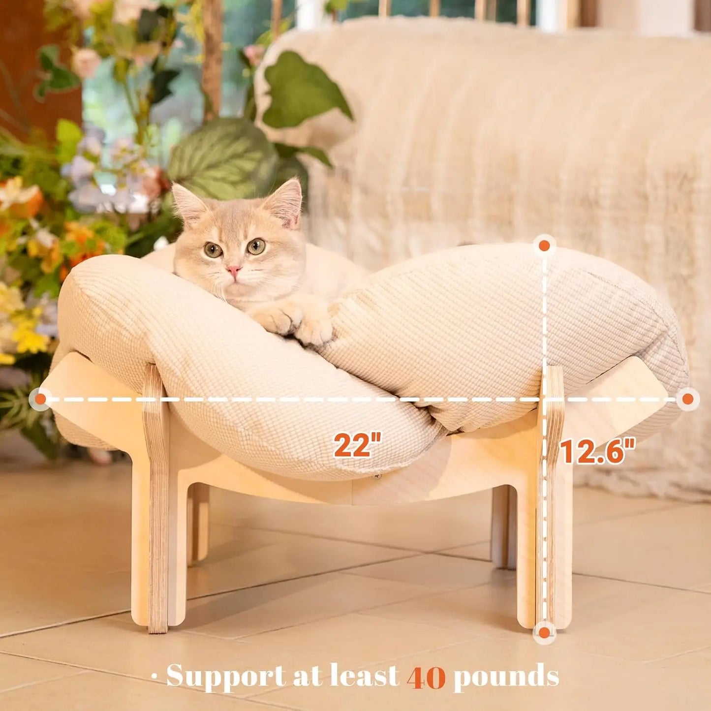 XMSJ Elevated Cat Bed Wooden Cushion Lounge Chair For Cats
