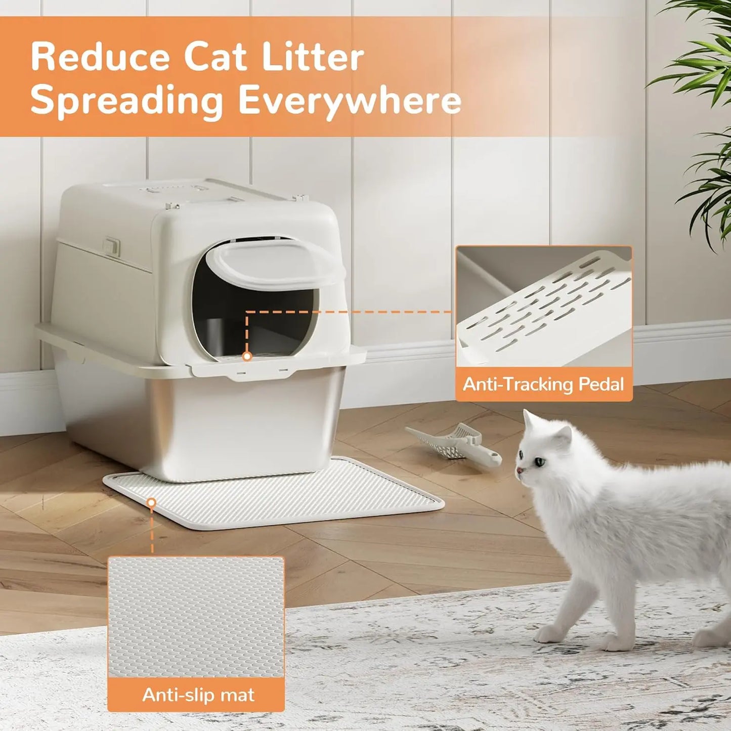 HiMISS Stainless Steel Litter Box Odor Free Anti Leakage