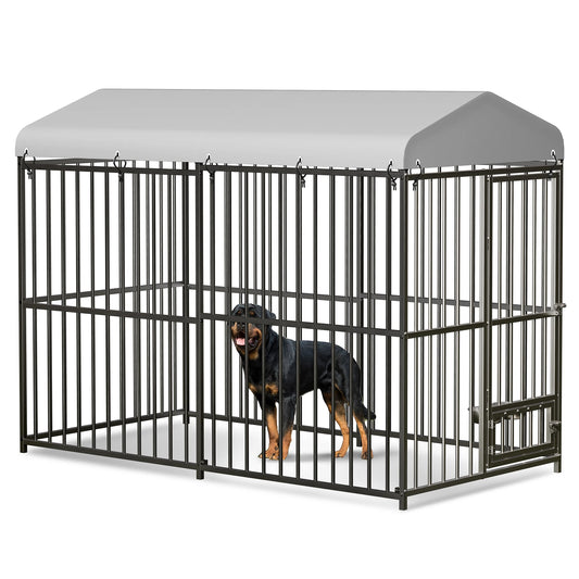 HiMISS Galvanized Metal Dog Kennel With Secure Lock Cover