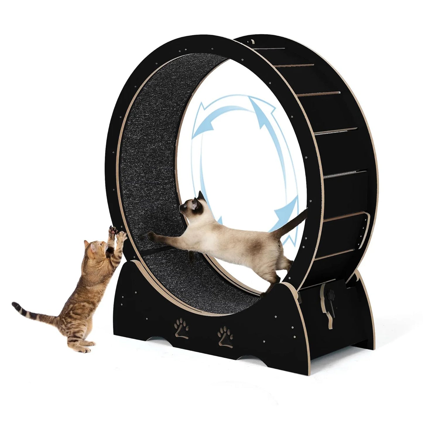 Wooden Cat Exercise Wheel forIndoor Cat, Large cat Running Treadmill with Low Noise Carpeted Runway, Removable Carpet Cat Wheel