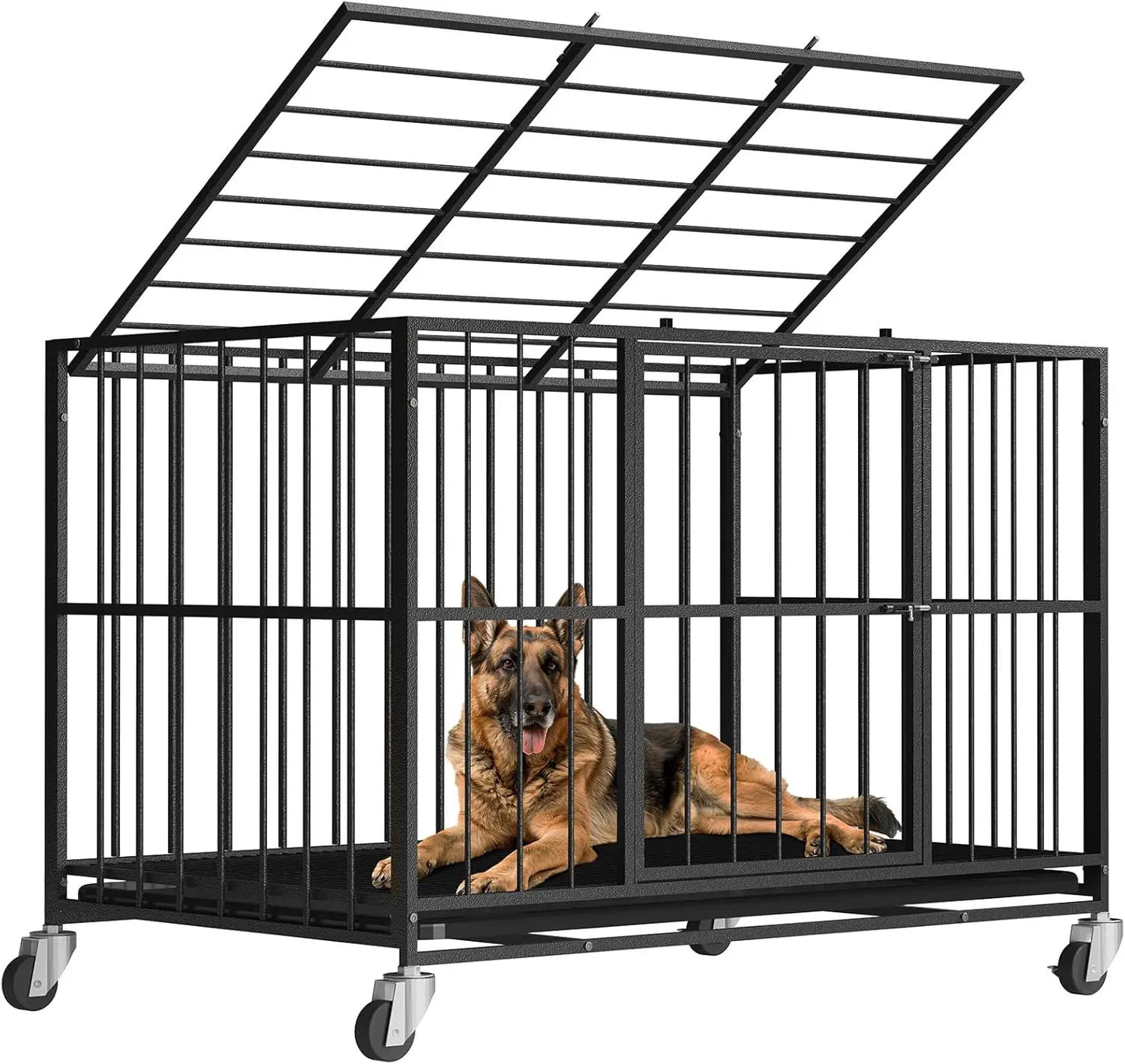 Heavy Duty Dog Crate Steel Double Door With Removable Tray