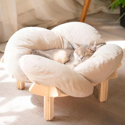 XMSJ Elevated Cat Bed Wooden Cushion Lounge Chair For Cats