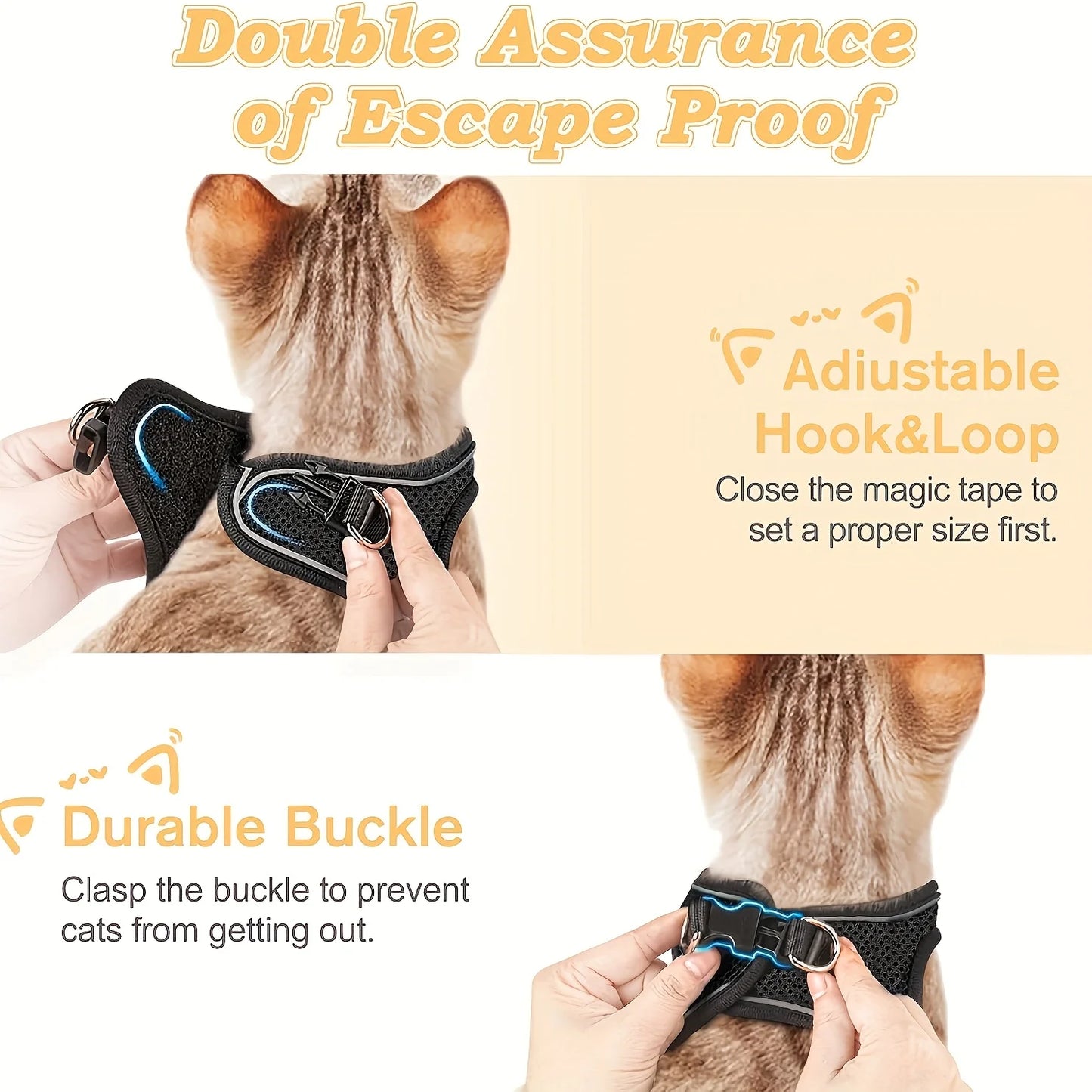 Reflective Cat Harness And Leash Set With Mesh Vest Polyester