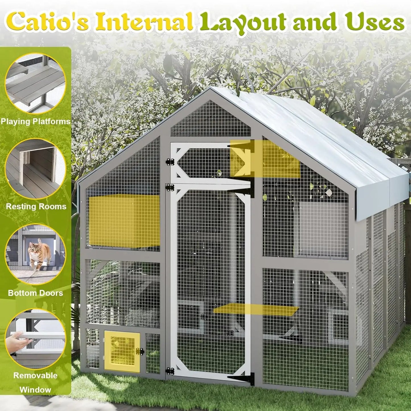 Wooden Walk-In Outdoor Cat Enclosure With Weatherproof Roof