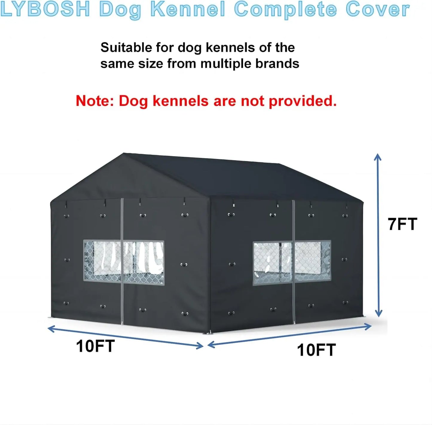 Waterproof Outdoor Dog Kennel Cover for 10x10x7 ft Cages, Heavy Duty 600D Oxford Fabric, Black