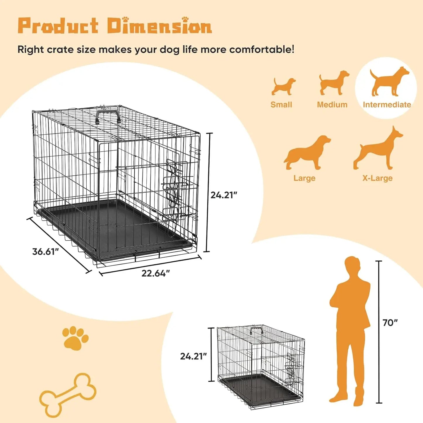 Double Door Dog Cage With Leak Proof Tray For Travel
