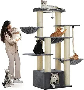 heavy duty cat tree for maine coon – 67" tall cat tower with 13 thick (φ4.3) scratching posts, xxl cat condo with super large pe