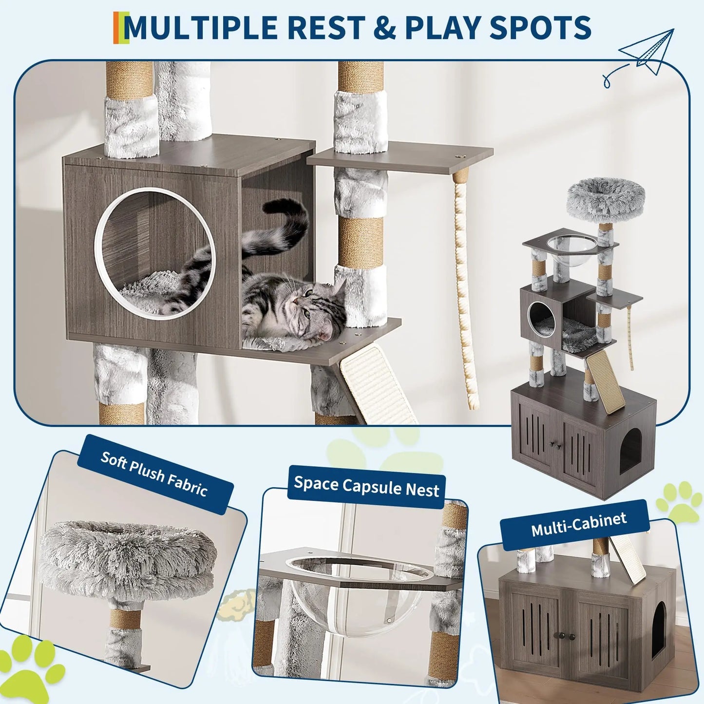 Studyset CN Cat Tree Tower With Litter Box Enclosure Furniture