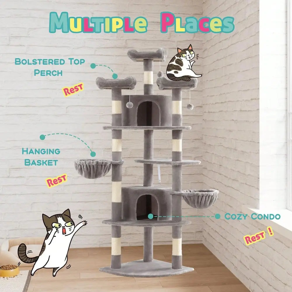Three-Tier Wood Cat Tree For Indoor Space Saving And Comfort