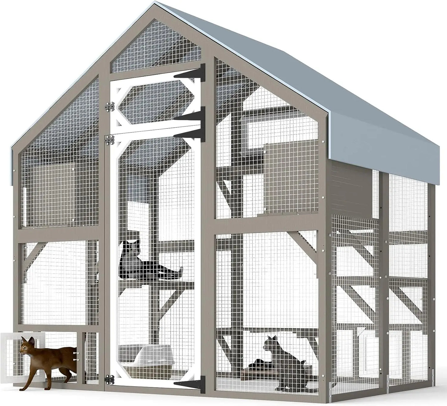 Wooden Walk-In Outdoor Cat Enclosure With Weatherproof Roof