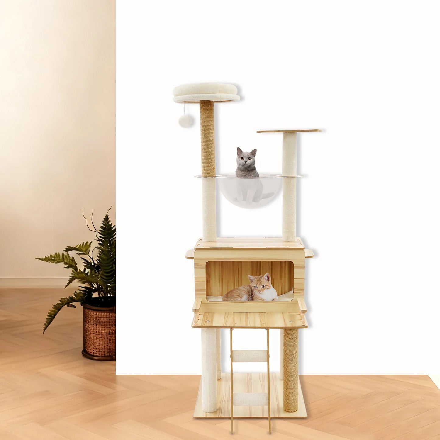 Indoor Cat Tree With Hemp Rope Floor Mount Multi Tier