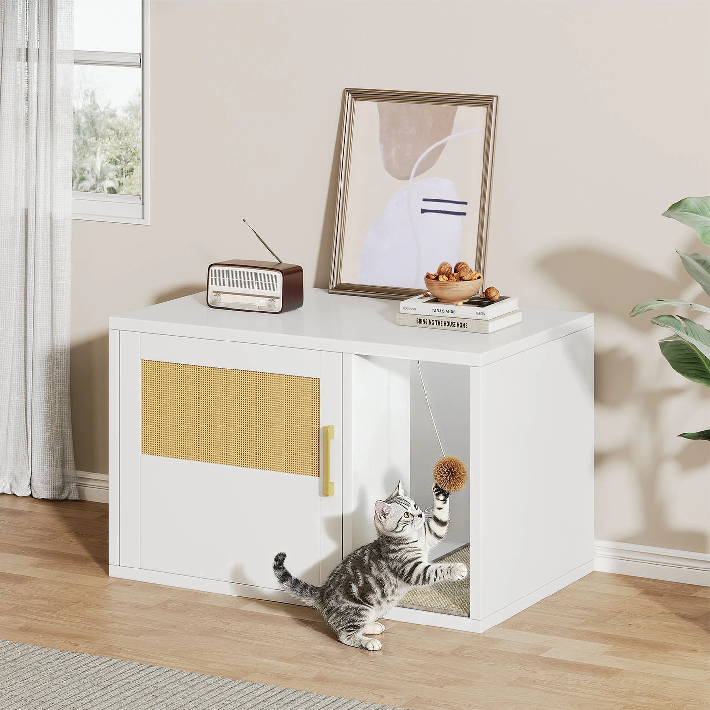 Modern Cat House Cat Litter Box Cabinet Multifunctional Washroom End Table for Bedroom Living Room Cat Litter Box Cabinet