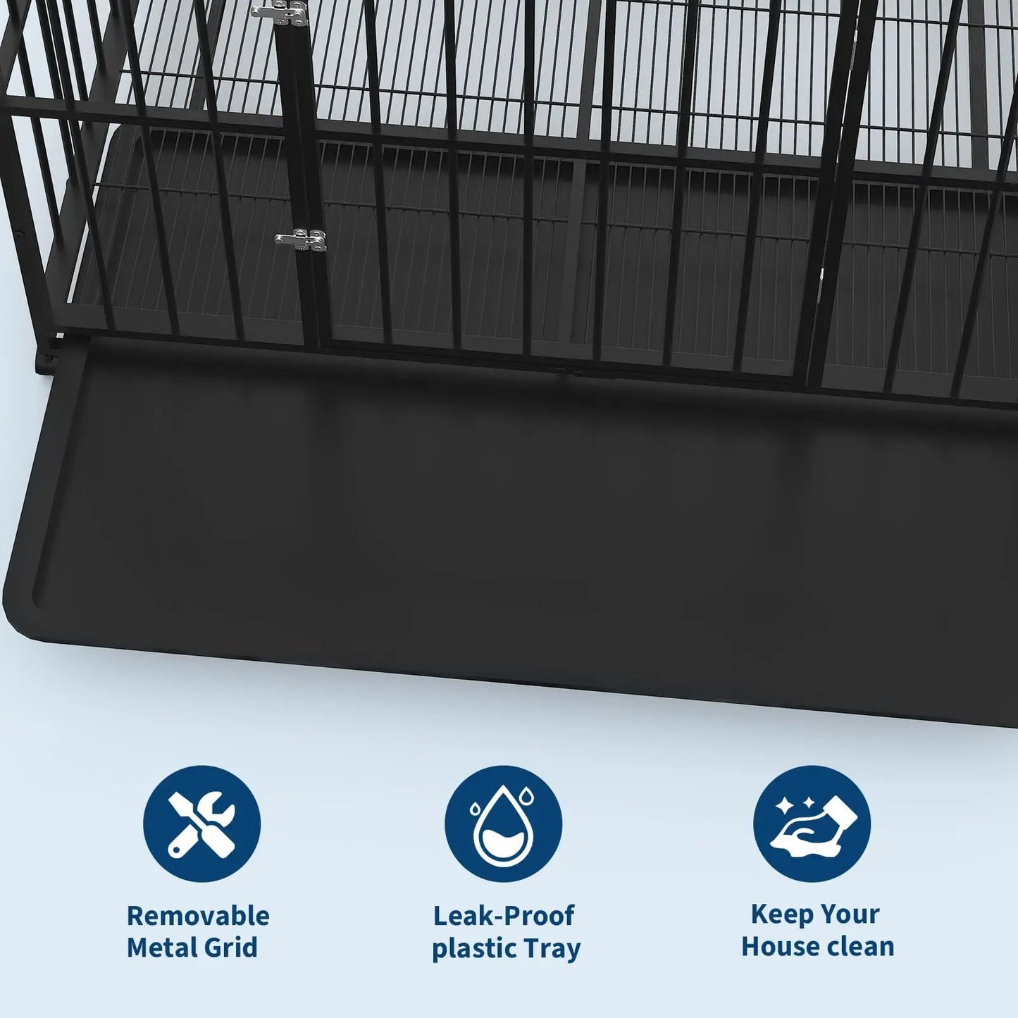 HiMISS Indestructible Stainless Steel Dog Crate with Wheels and Tray