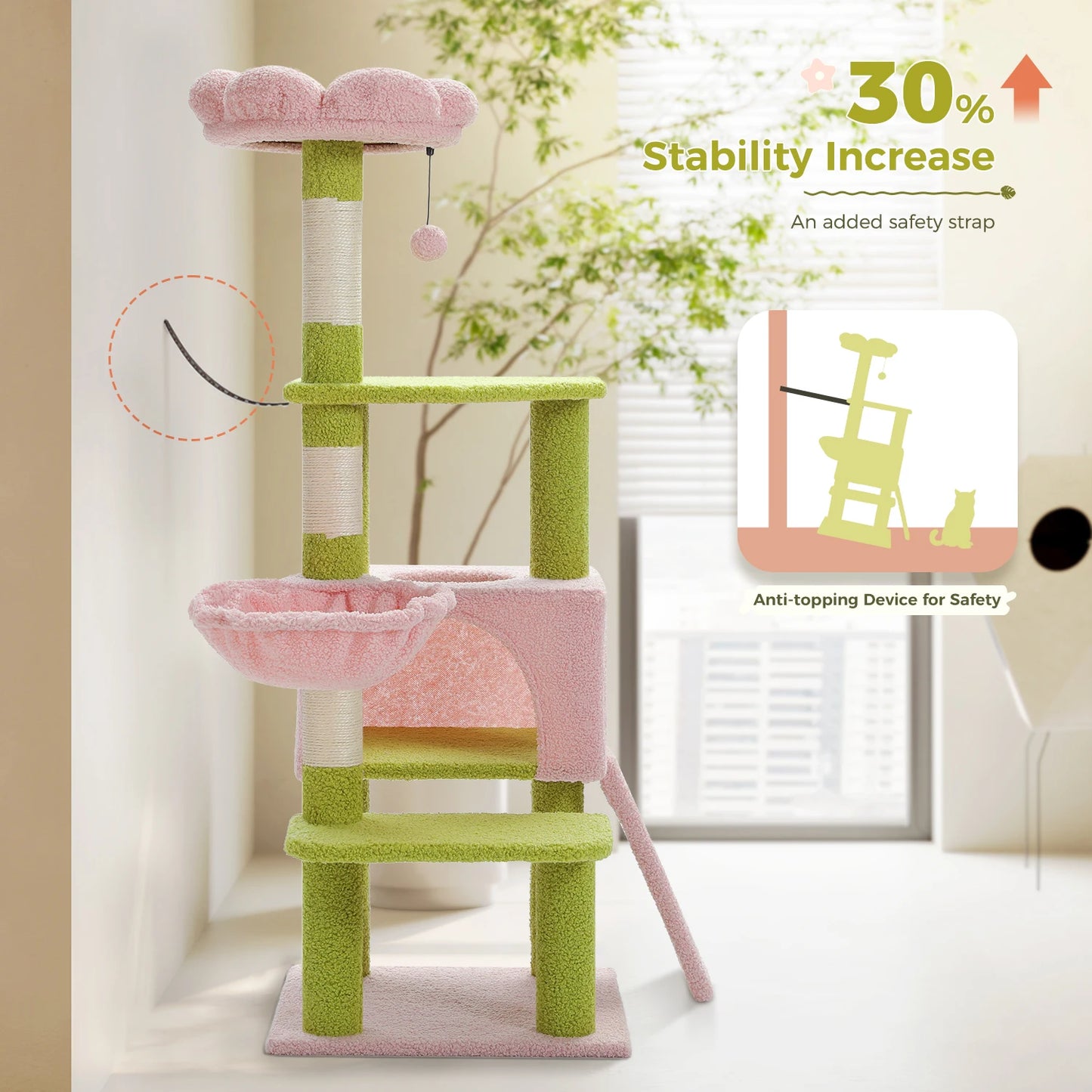 PEQULTICN Flower Cat Tree MultiLevel Cat Tower With Sisal Posts