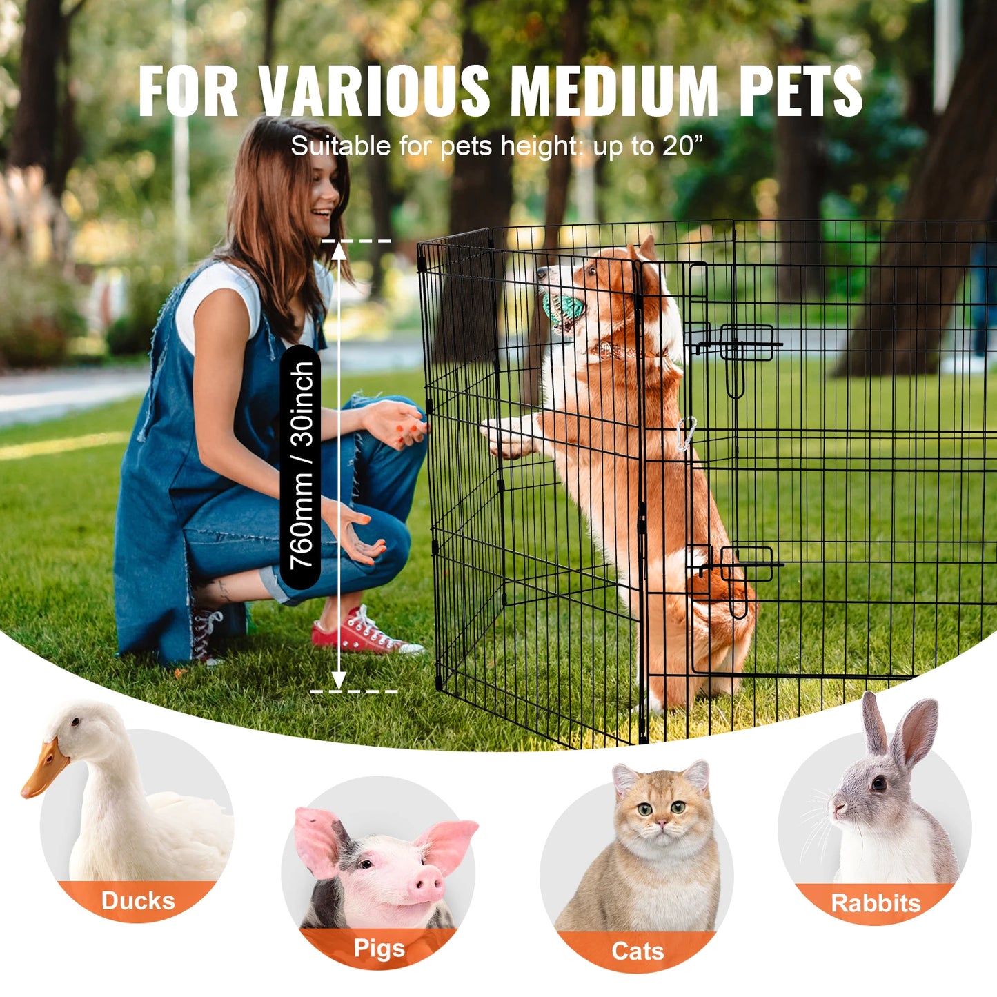 VEVOR Dog Playpen Foldable Metal Pet Exercise Pen Dog Fence Indoor and Outdoor Pen with 600D Oxford Fabric Top Cover for Dogs