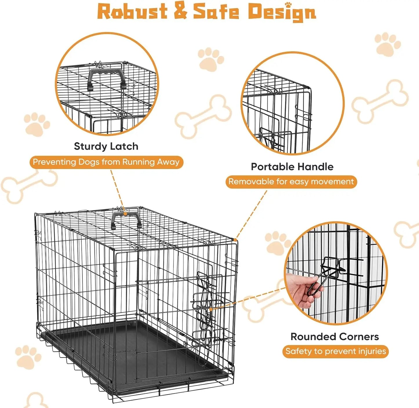 Double Door Dog Cage With Leak Proof Tray For Travel