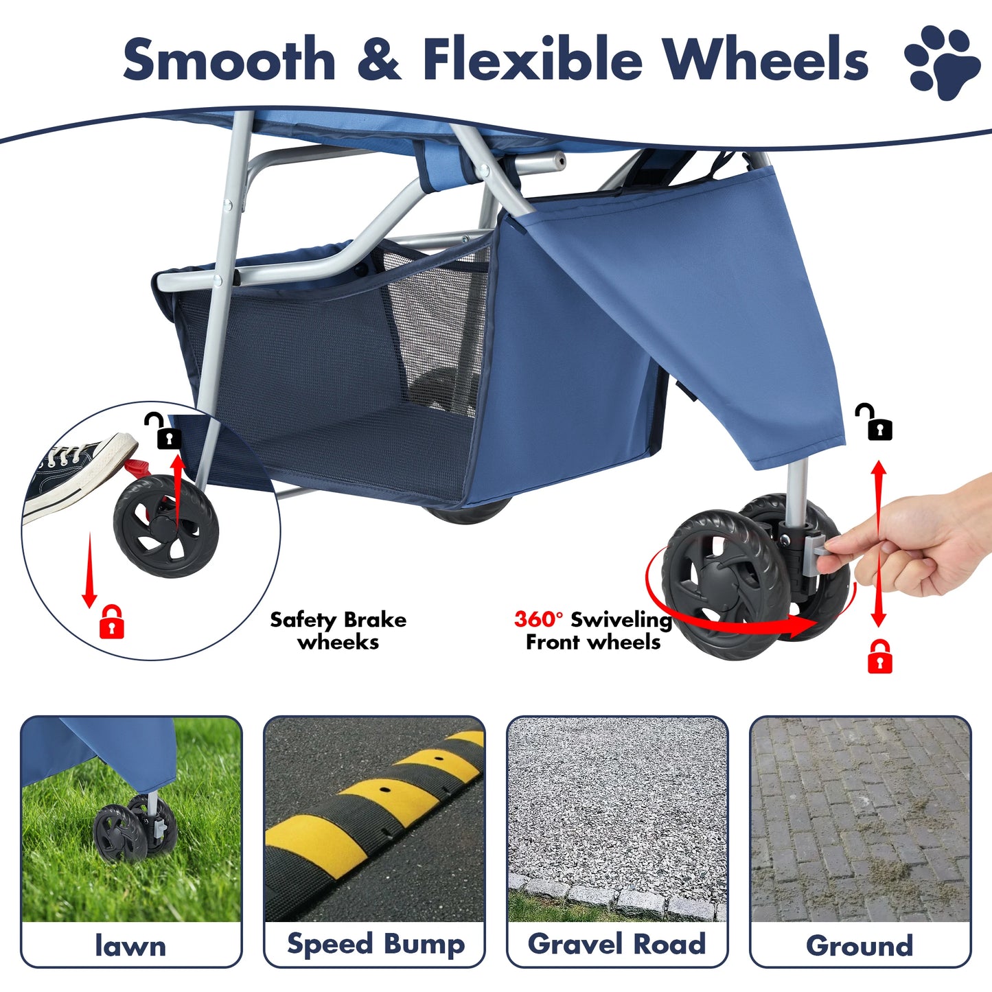 3 Wheel Foldable Pet Stroller For Small Dogs And Cats With Mesh Cup Holder