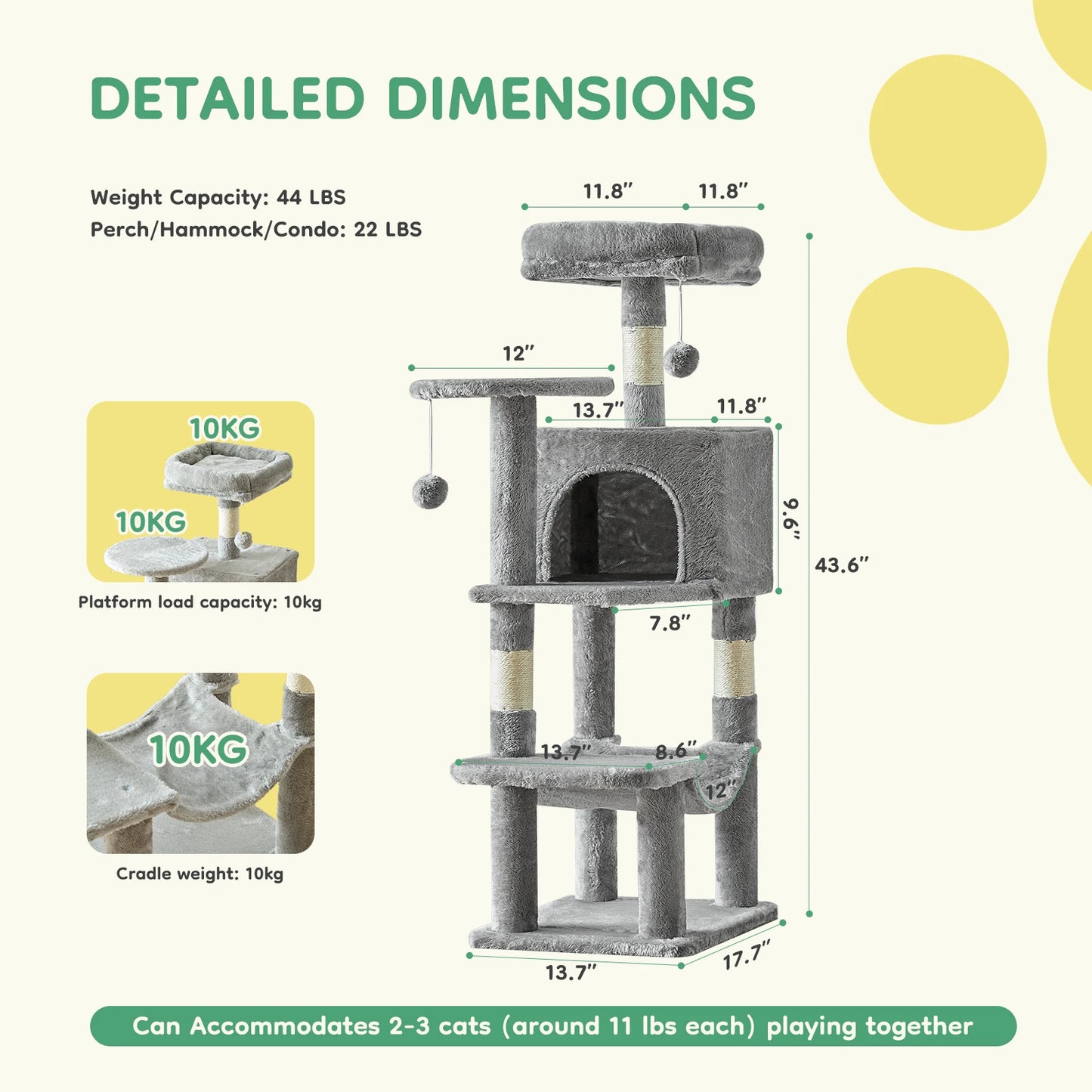 JHK Cat Tree Multi Cat Climbing Tower With Scratching Posts