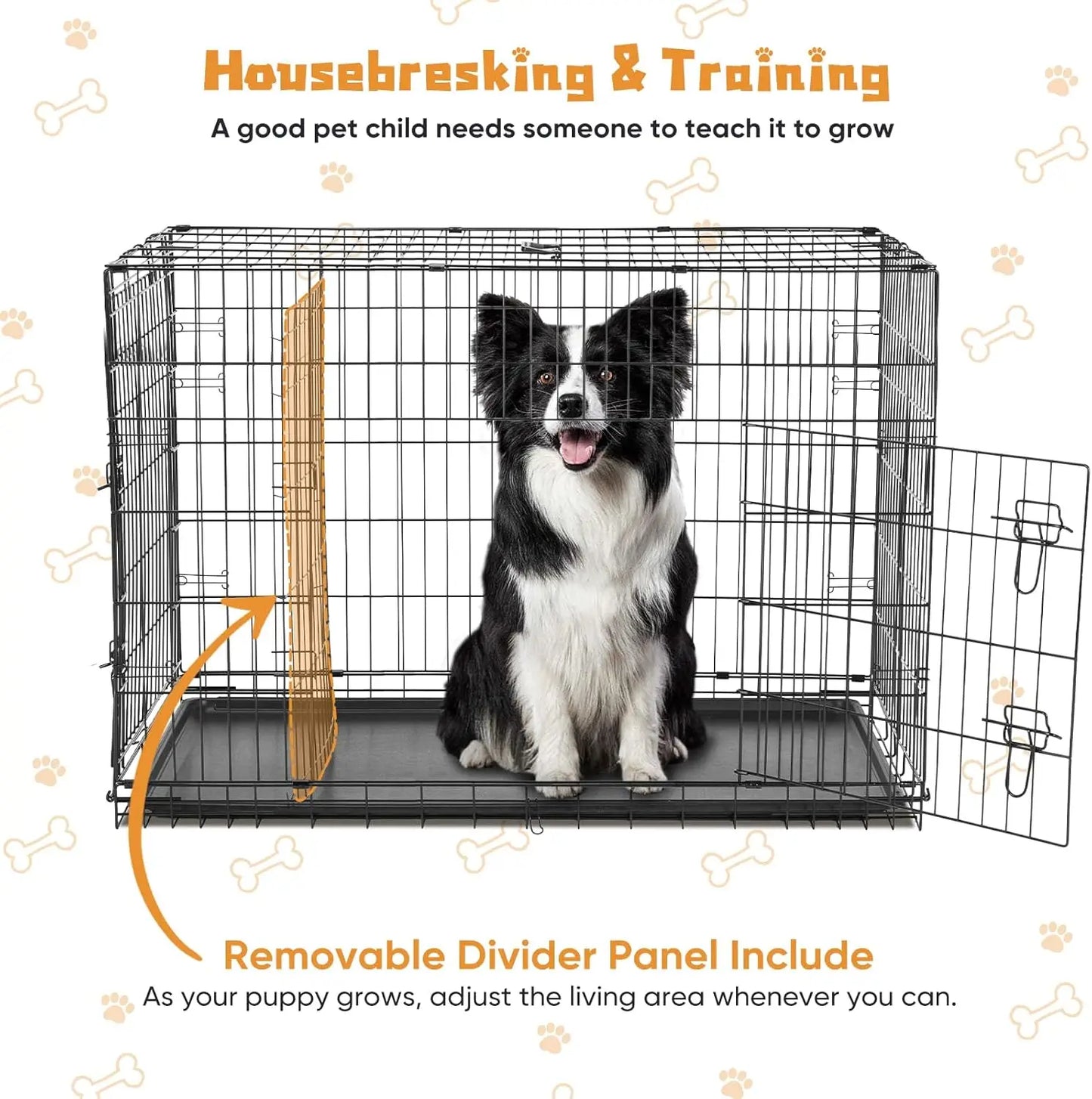 Double Door Dog Cage With Leak Proof Tray For Travel