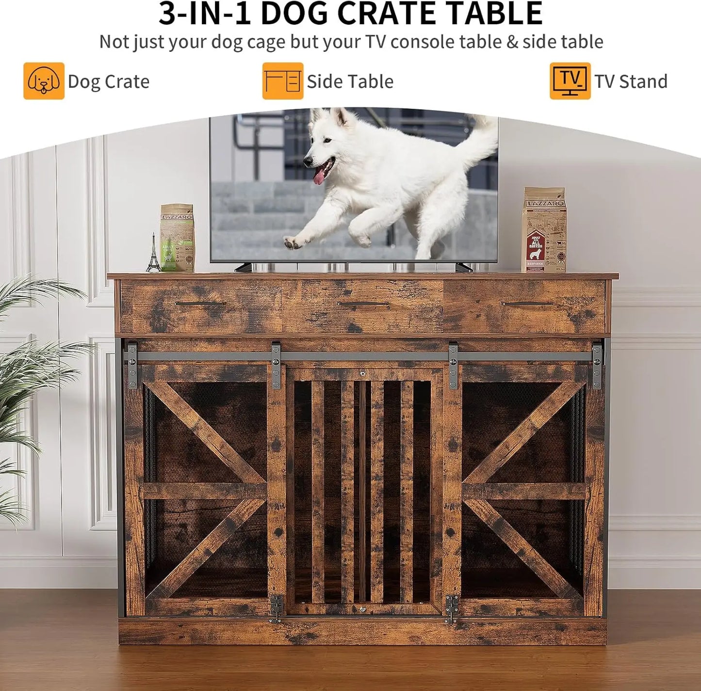 2in1 Wooden Dog Crate With Removable Divider And 3 Drawers