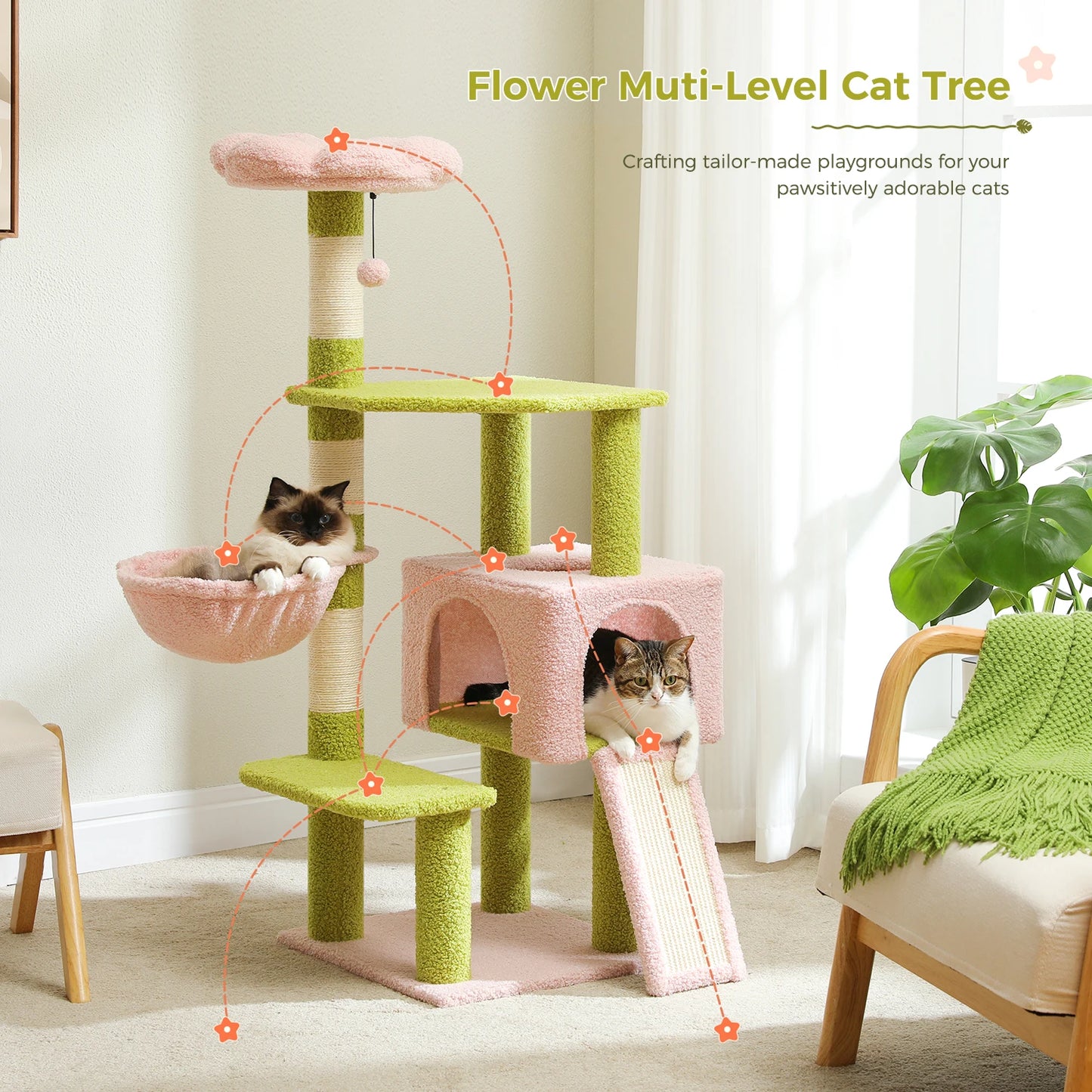 PEQULTICN Flower Cat Tree MultiLevel Cat Tower With Sisal Posts