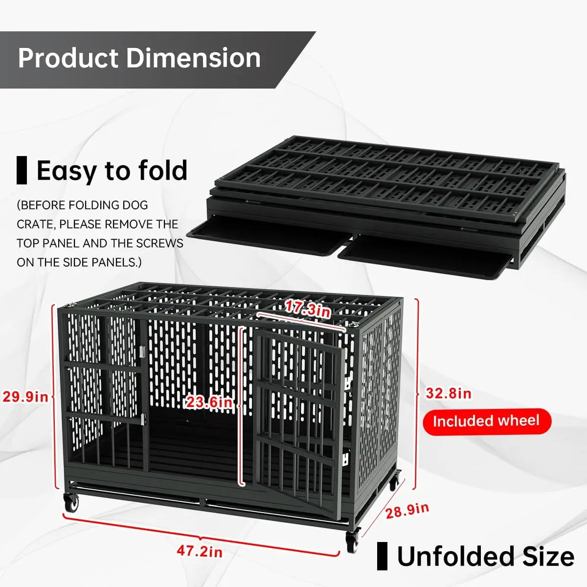Ufsagcg Heavy Duty Dog Crate With Wheels Folding Metal Cage