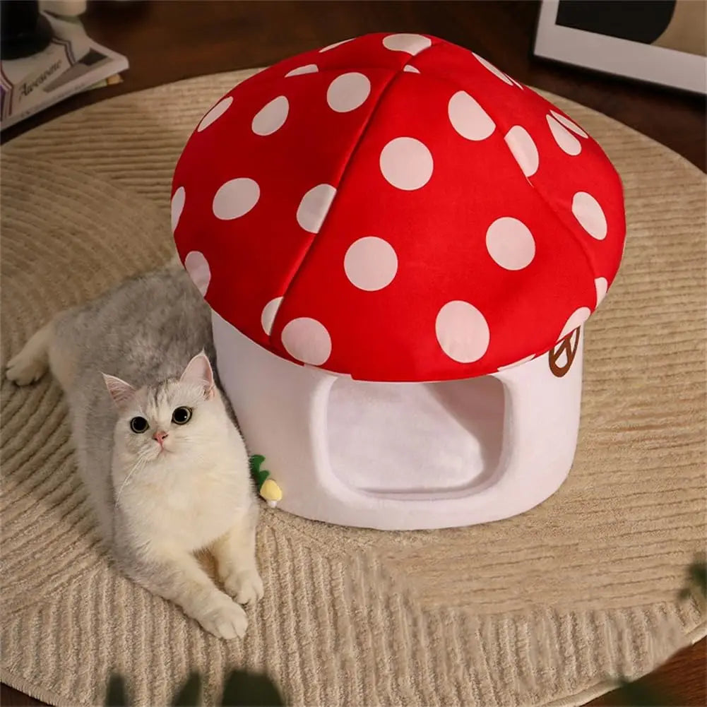 Mushroom Cat Bed Suitable for Indoor Cats, Mushroom-Shaped Cat Cave Bed, Cat Tent with Removable and Washable Cushion Pillow, Cat House Bed Suitable for Cats and Small Dogs