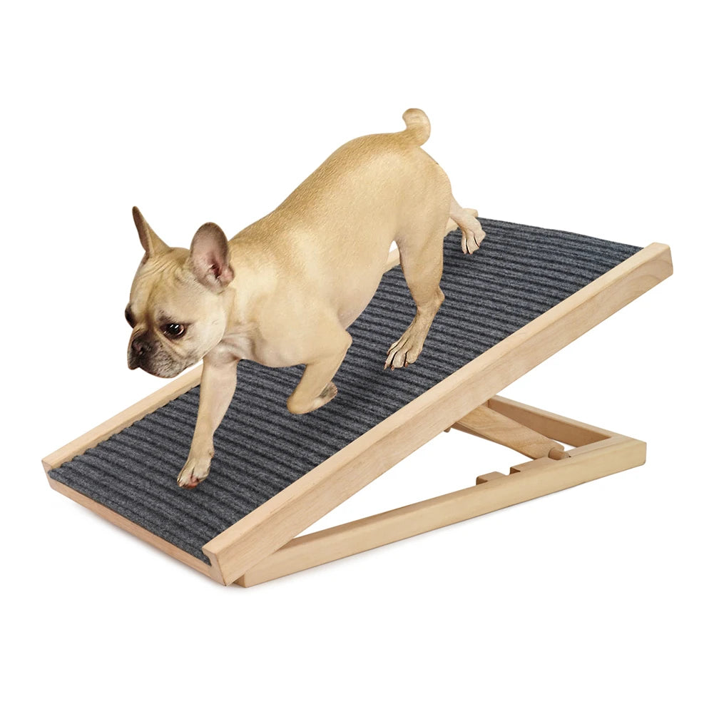 TWISTER.CK Pet Dog Ramp Ladder Natural Pine Wood Folding Adjustable Two Height