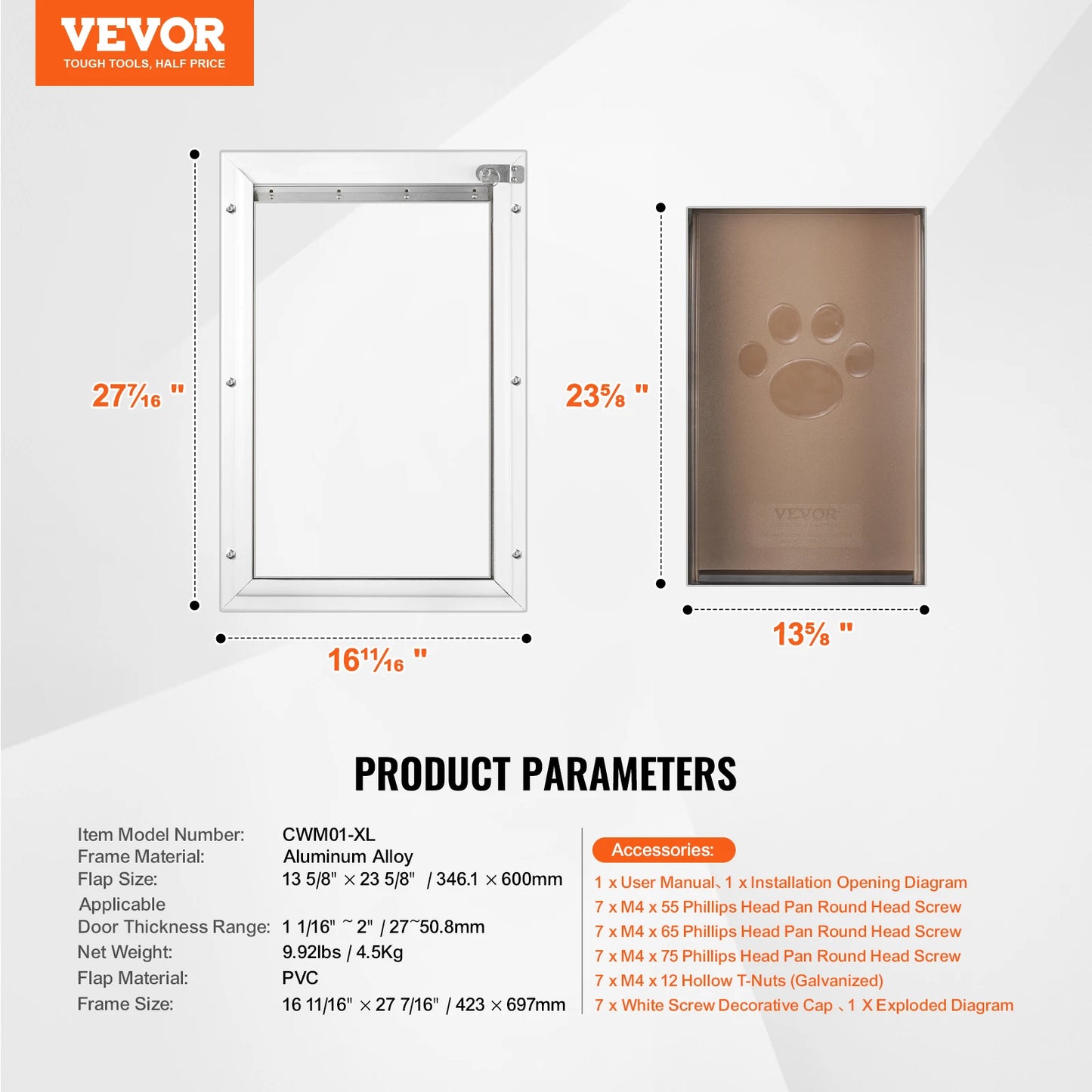 Pet Door Aluminum Frame With Lock And Flap System Weatherproof