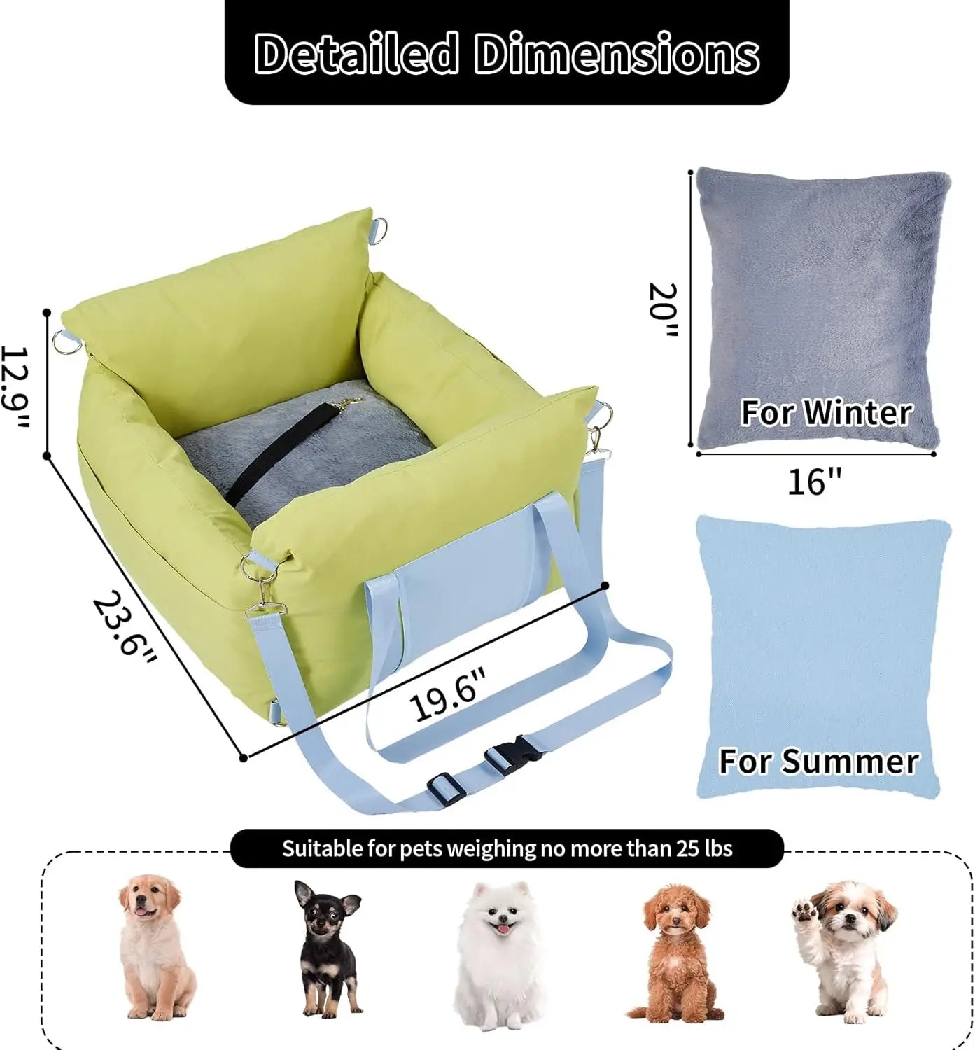 Comfort Bed Travel Carrier Car Seat for Small Dogs,Cats,Waterproof Pet Booster Seat with Safety Leash & Storage Pockets
