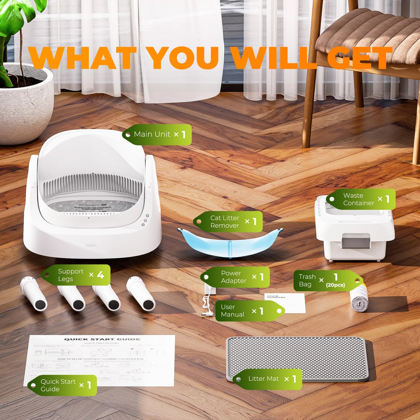PetPivot AS11 Open-Top Automatic Self Cleaning Cat Litter Box with Safety Protection, Cat Litter Mat and Trash Bags Included