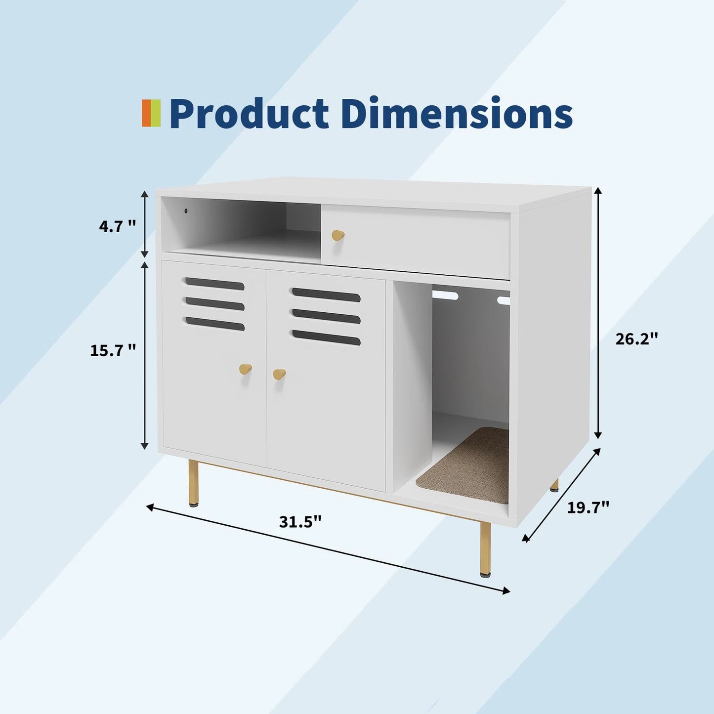 Modern Hidden Cat Litter Box Enclosure Cabinet with Storage Shelf, 2 in 1 Pet Furniture End Table w/Metal Legs Indoor Cat House