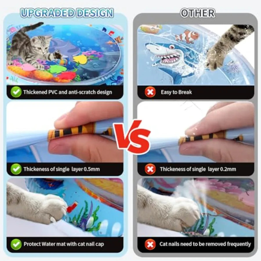 Cat Water Mat Upgrade 0.5mm Thickened Water Mat For Cats Anti-Scratch Cat Water Sensory Play Mat Unbreakable Interactive Cat To